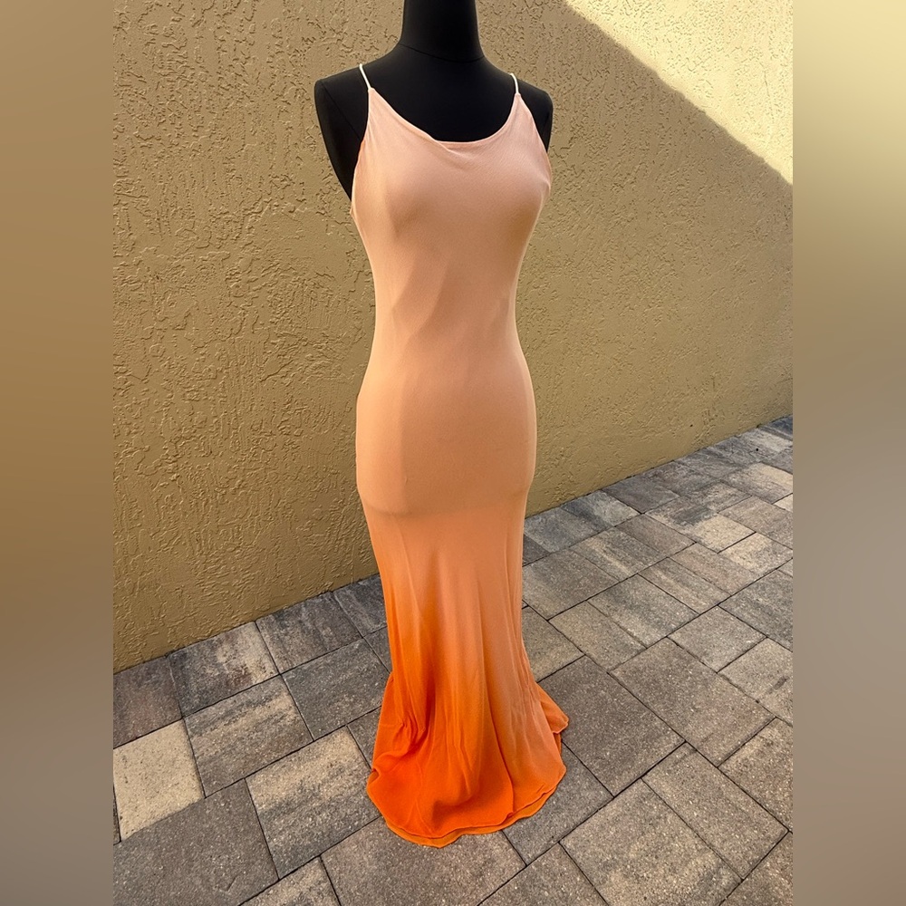 Vintage Y2K EREZ LEVY Ombré Orange Degradé Chiffon Evening Dress Gown Sz 4 - Picture 3 of 9
